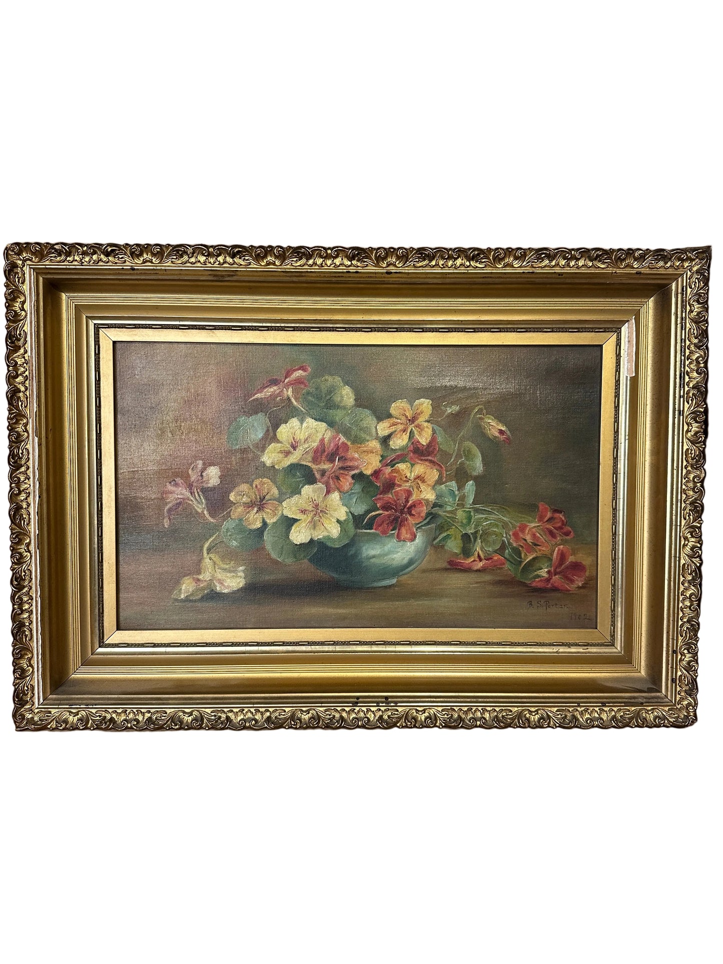 Antique Pansy Oil Painting
