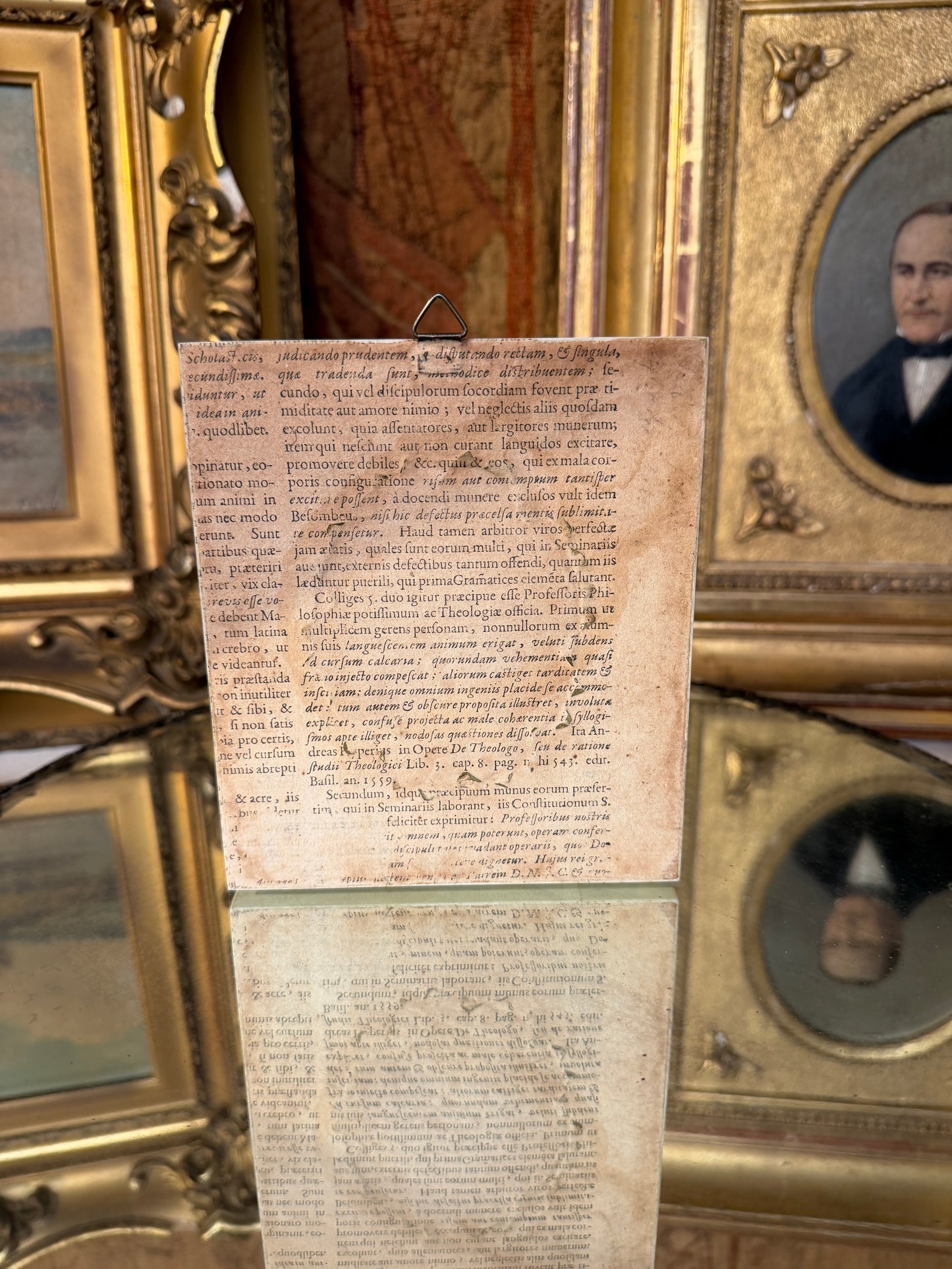 Antique Hand-Painted Photograph in Bone, Mother-of-Pearl & Bronze Frame