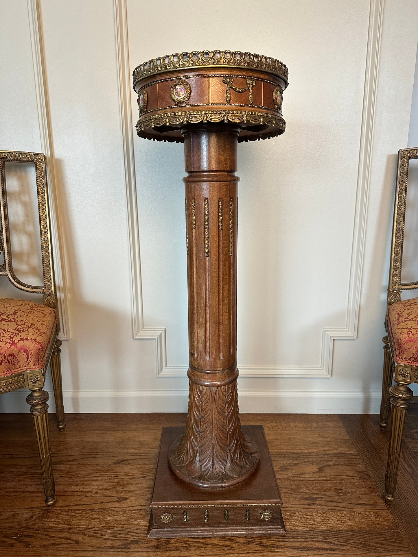 Antique Ormolu & Marble Pedestal with Hand-Painted Medallions