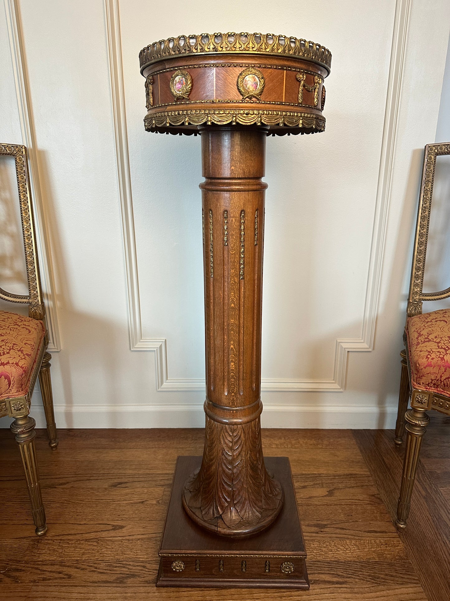Antique Ormolu & Marble Pedestal with Hand-Painted Medallions