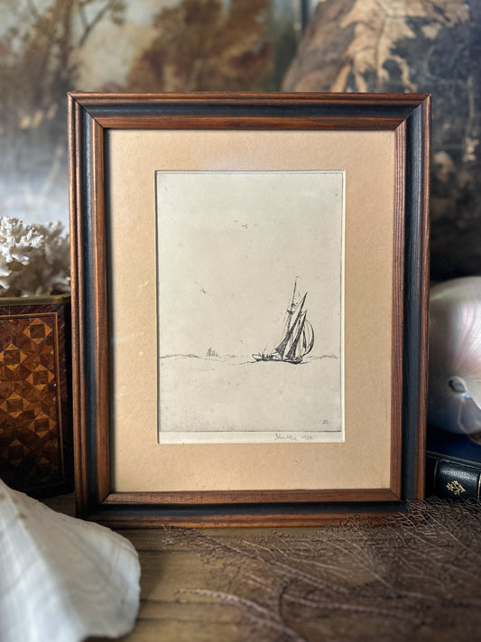 Antique Sailboat Etching
