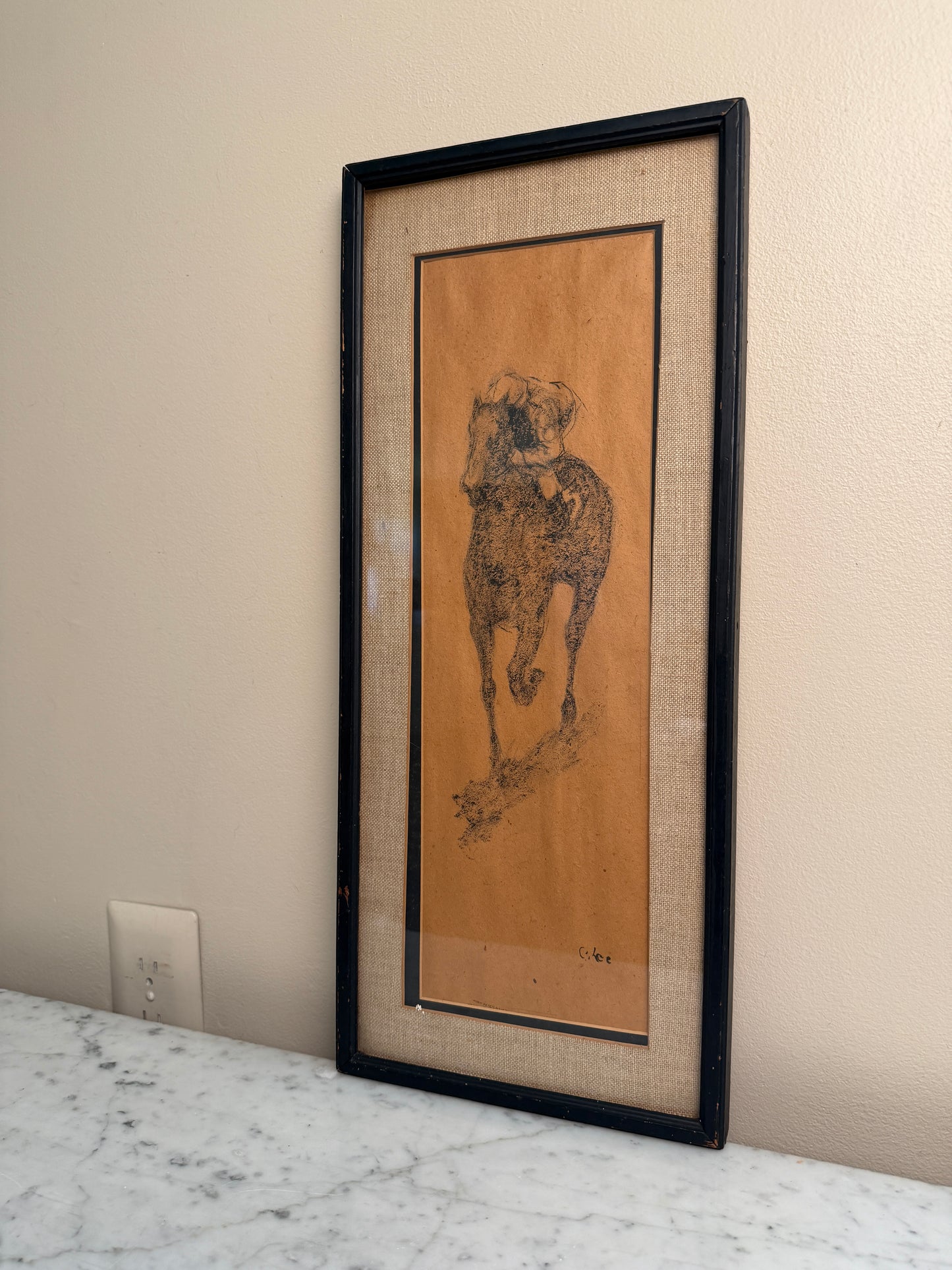 Charcoal Sketch of a Horse and Jockey