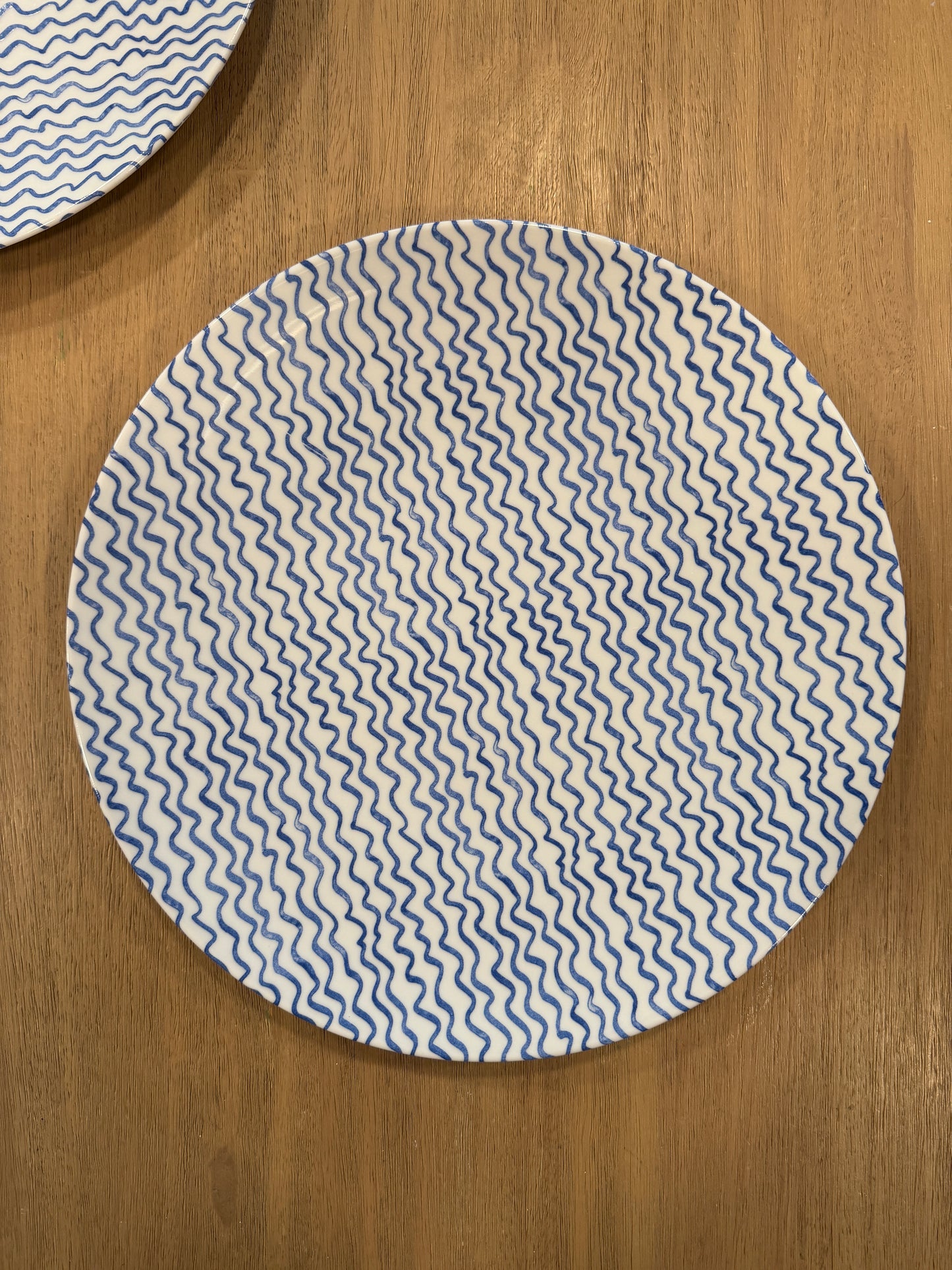 Pair of Vintage Limoges France Blue Wave Porcelain Dinner Plates
