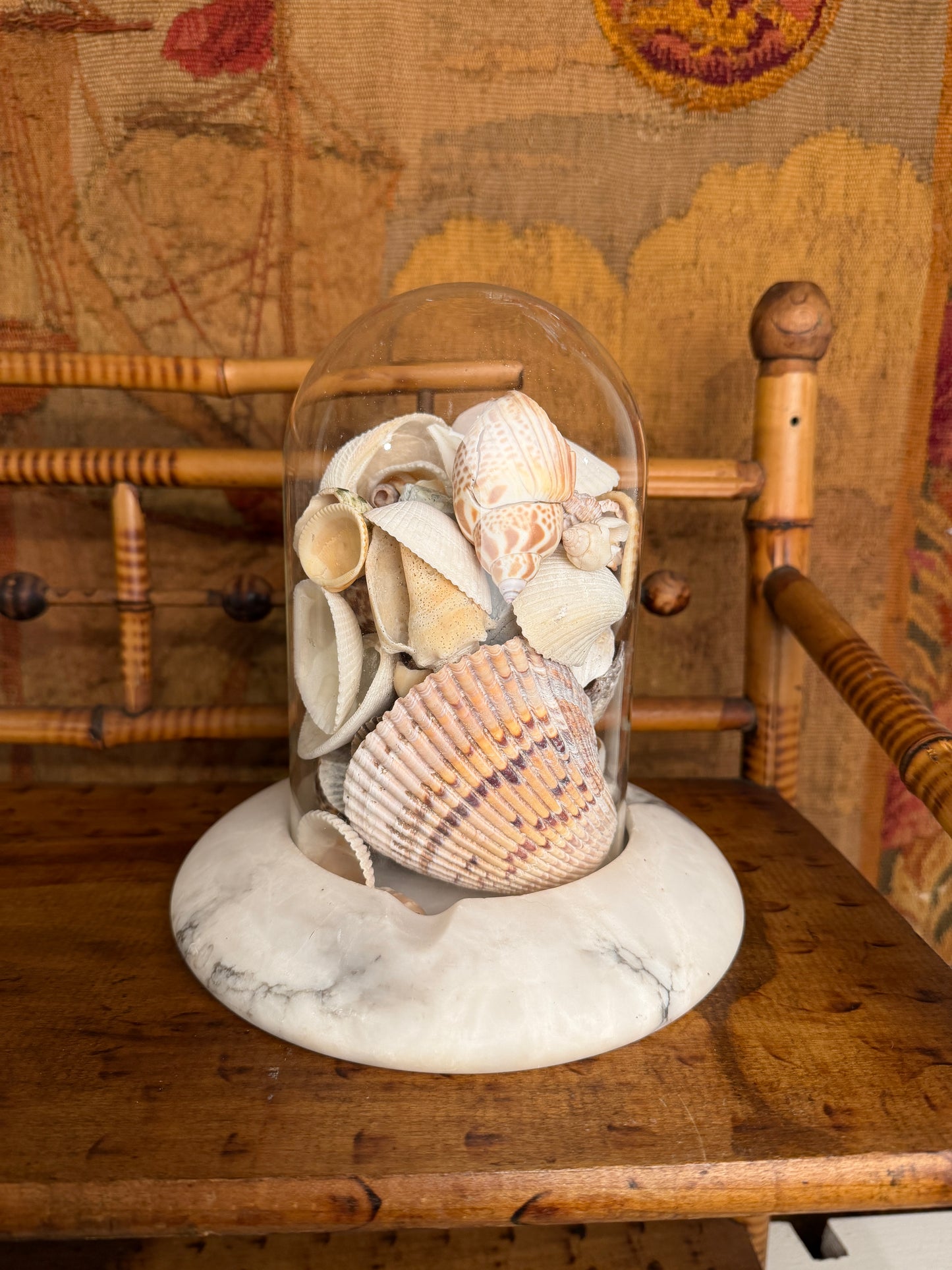 Vintage Cloche with Shells and Alabaster Base