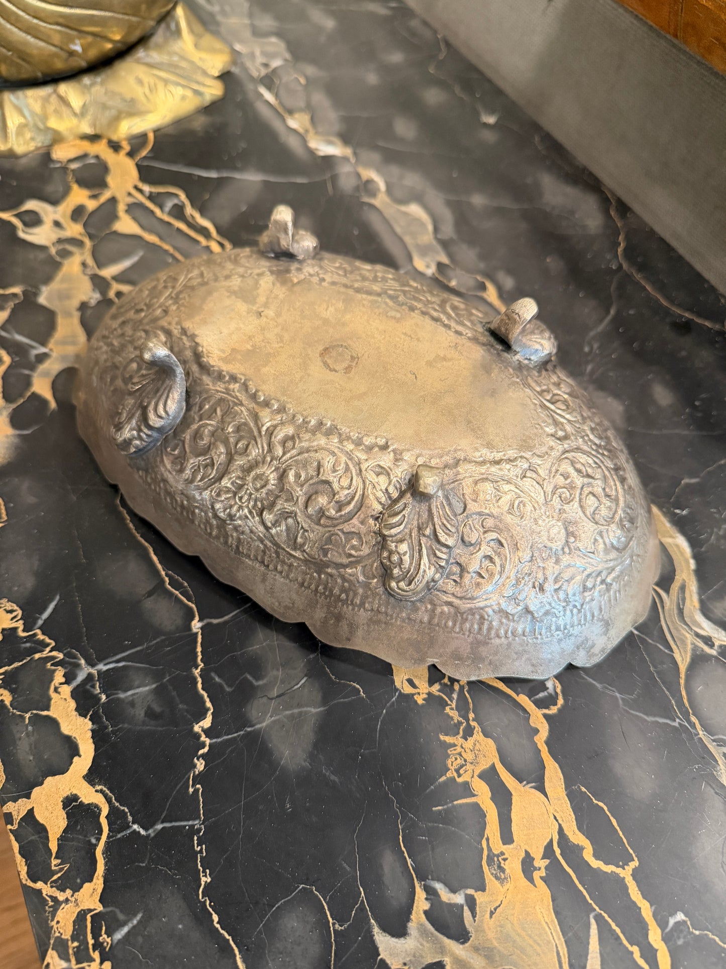 Vintage Silver Plate Repoussé Footed Bowl