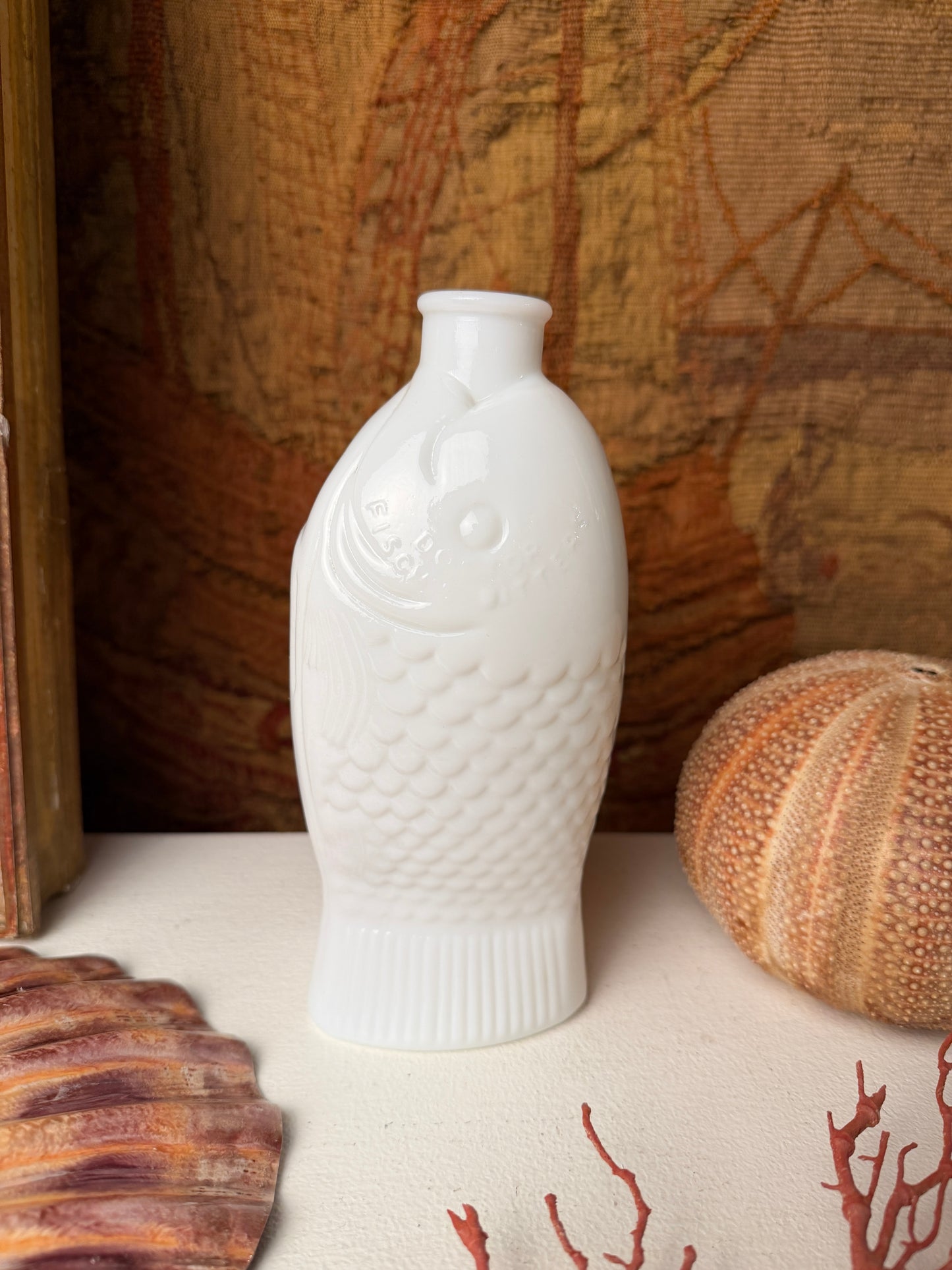 Vintage White Milk Glass Fish Vase