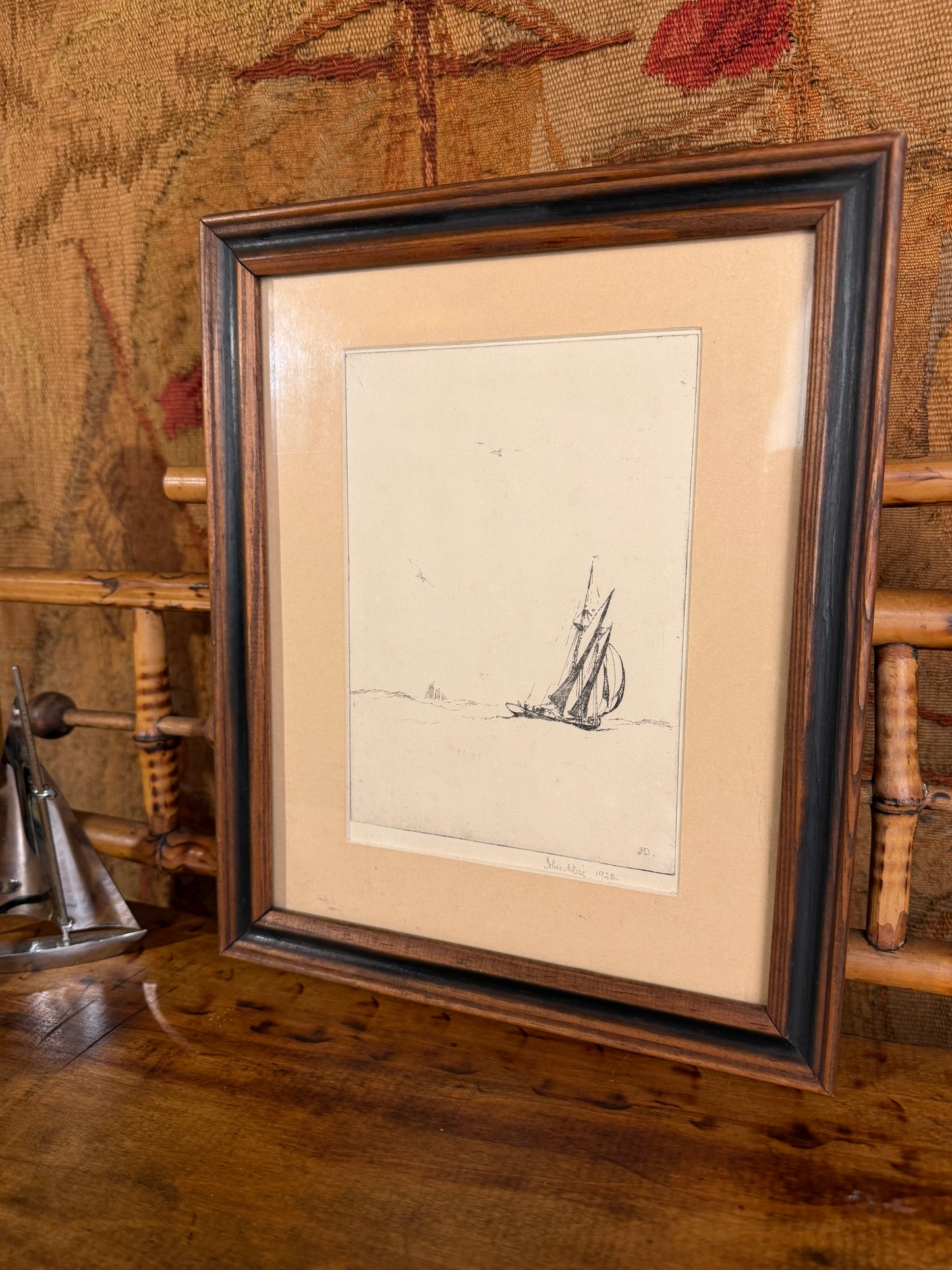Antique Sailboat Etching