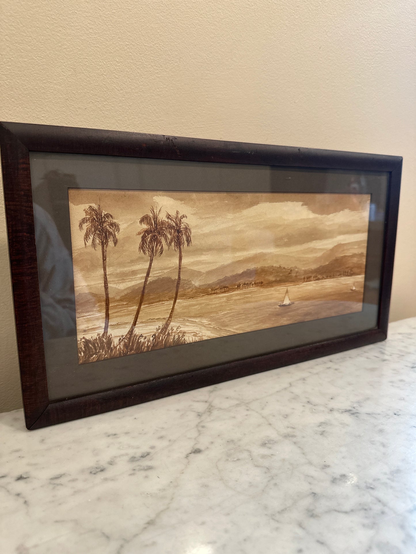 Sepia Coastal Landscape Watercolor