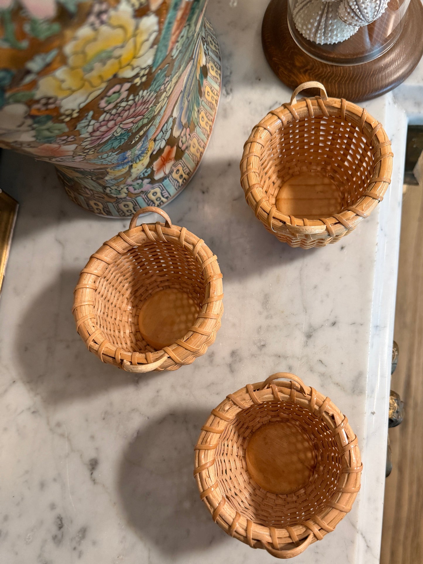 Set of Three Vintage Nantucket Style Miniature Handwoven Baskets