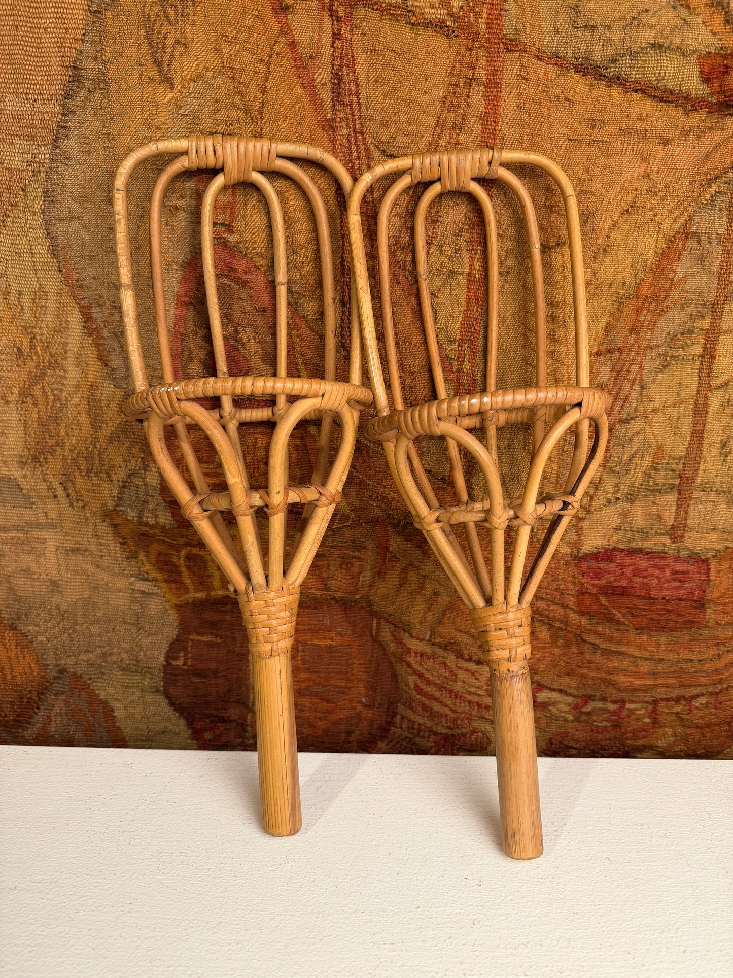 Vintage Rattan Ball Toss Catchers