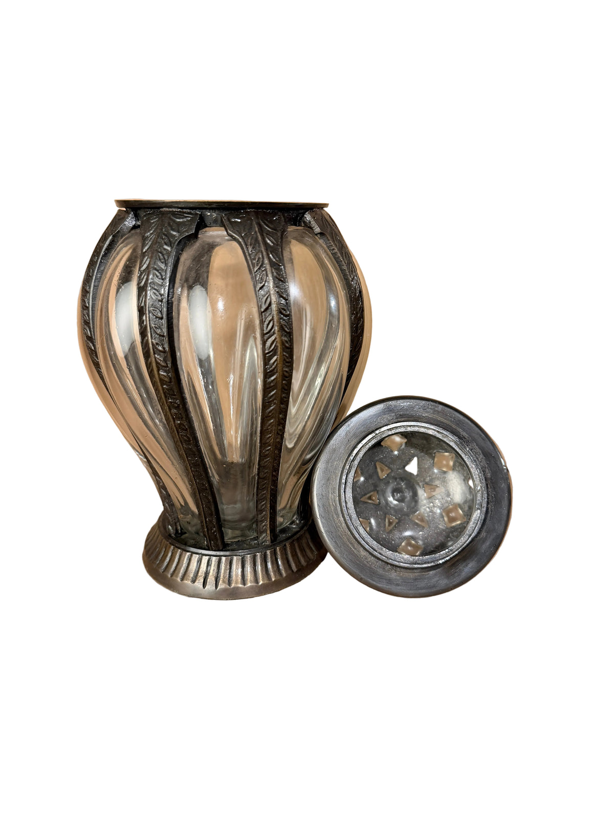 Bubble Glass & Metal Lidded Jar
