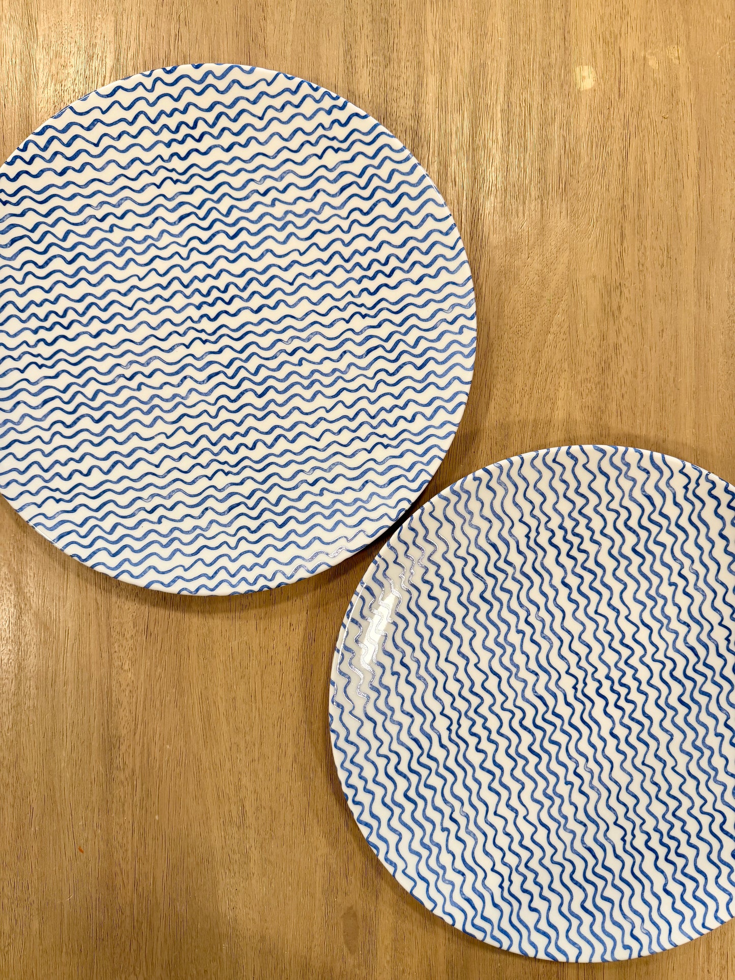 Pair of Vintage Limoges France Blue Wave Porcelain Dinner Plates