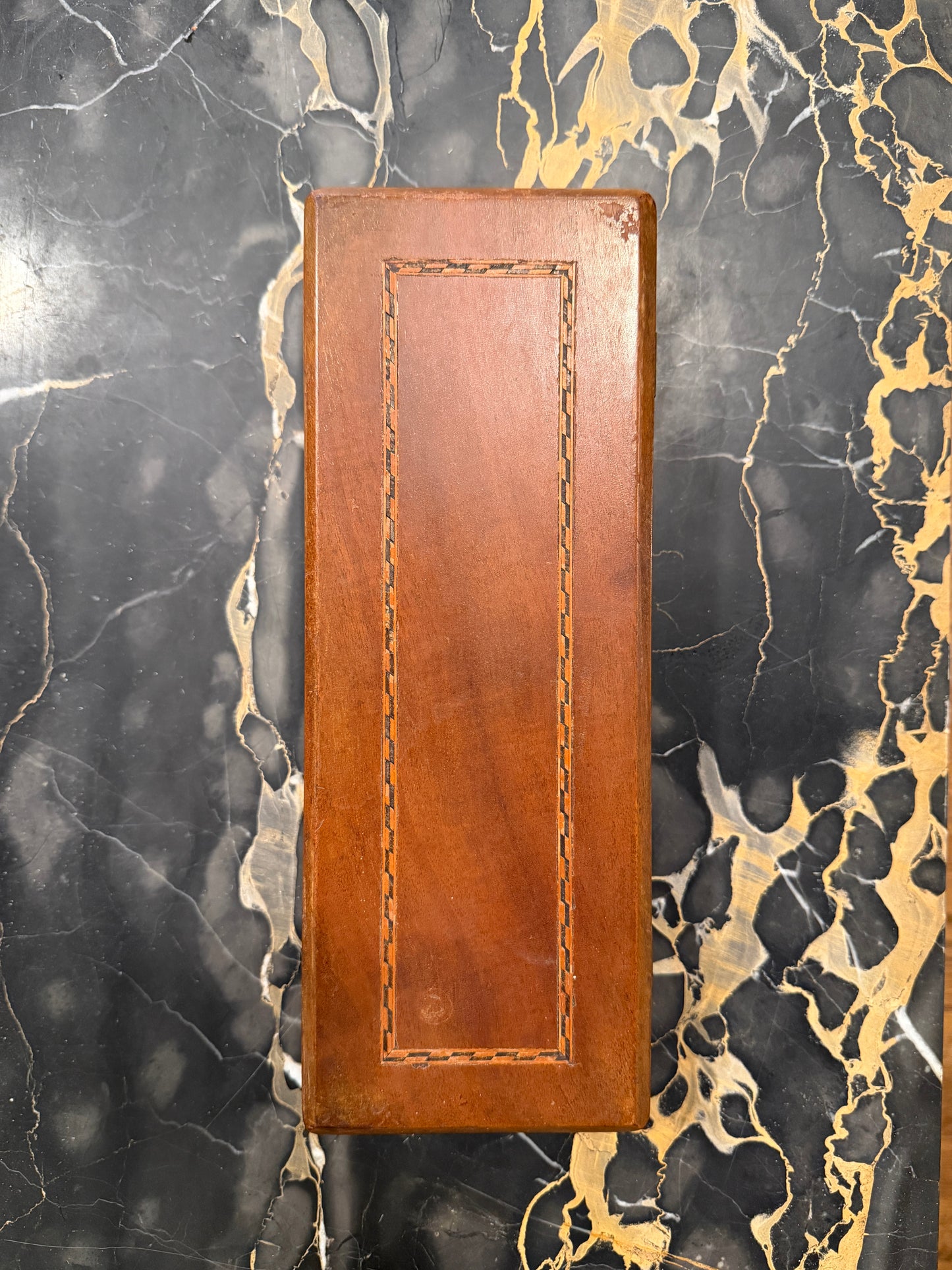 Vintage Wooden Inlaid Letter Box | Document & Stationery Storage