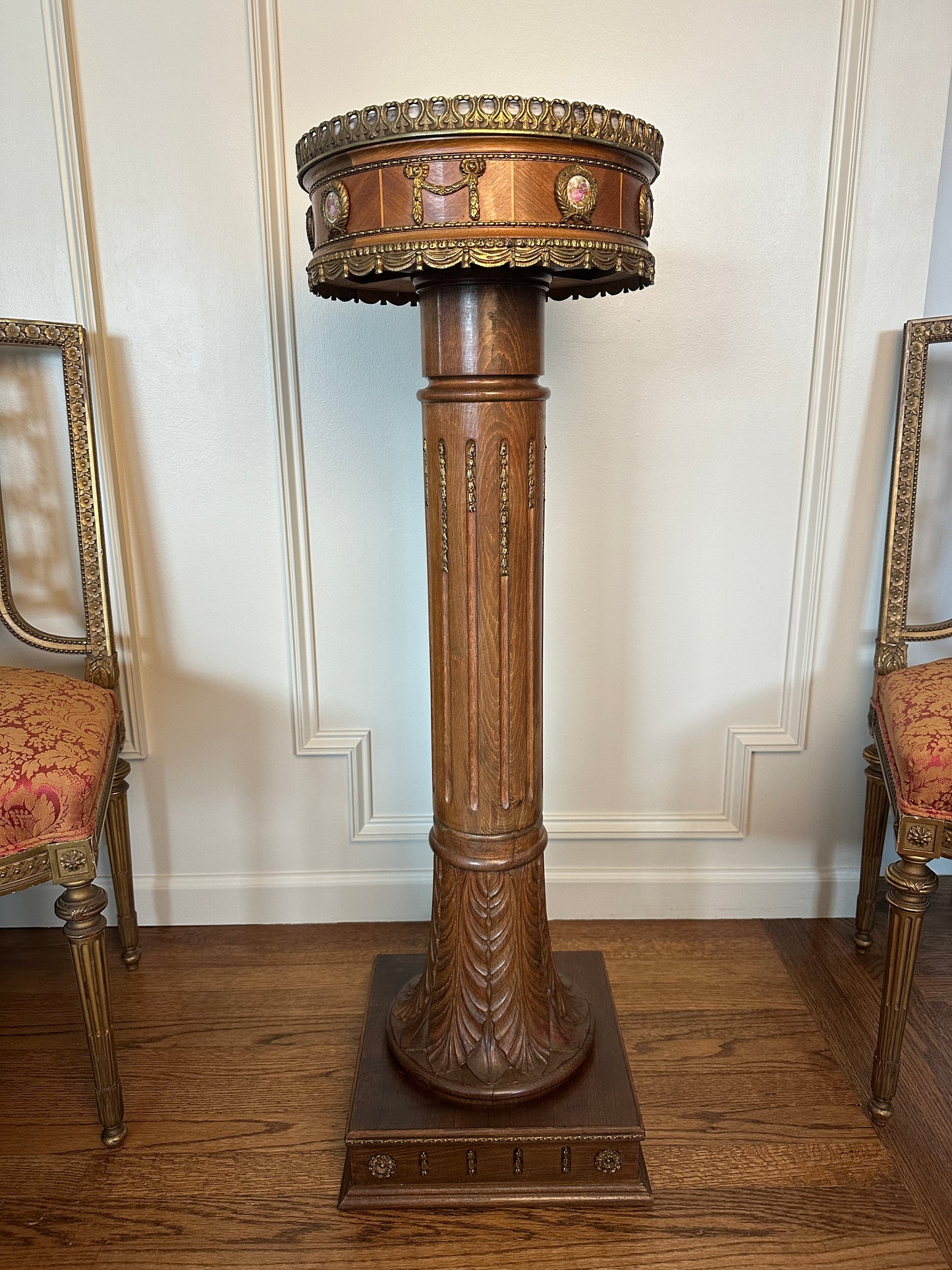 Antique Ormolu & Marble Pedestal with Hand-Painted Medallions