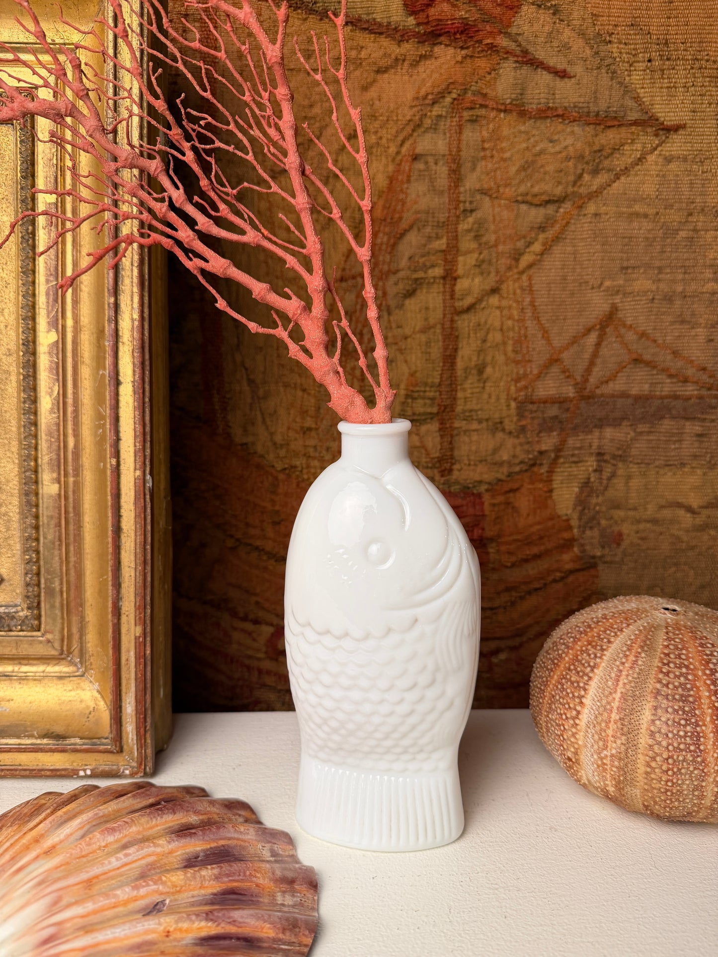 Vintage White Milk Glass Fish Vase