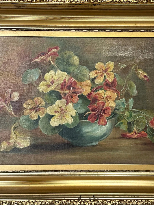 Antique Pansy Oil Painting