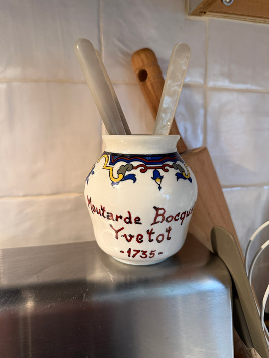 Vintage French Moutarde Bocquet Yvetot Stoneware Mustard Pot