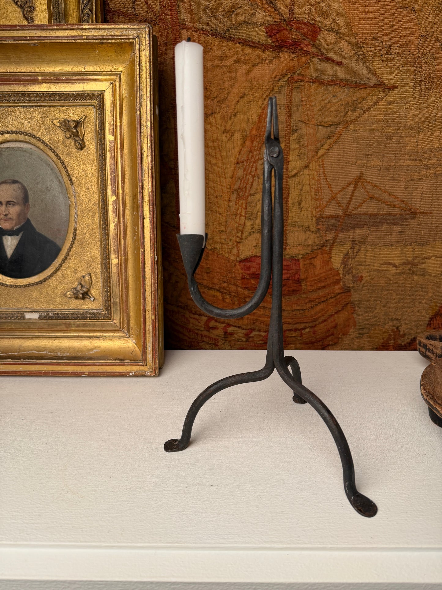 Vintage Wrought Iron Rushlight Candle Holder