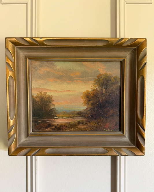 Vintage Hudson Valley Landscape Oil Painting by P. Wesley