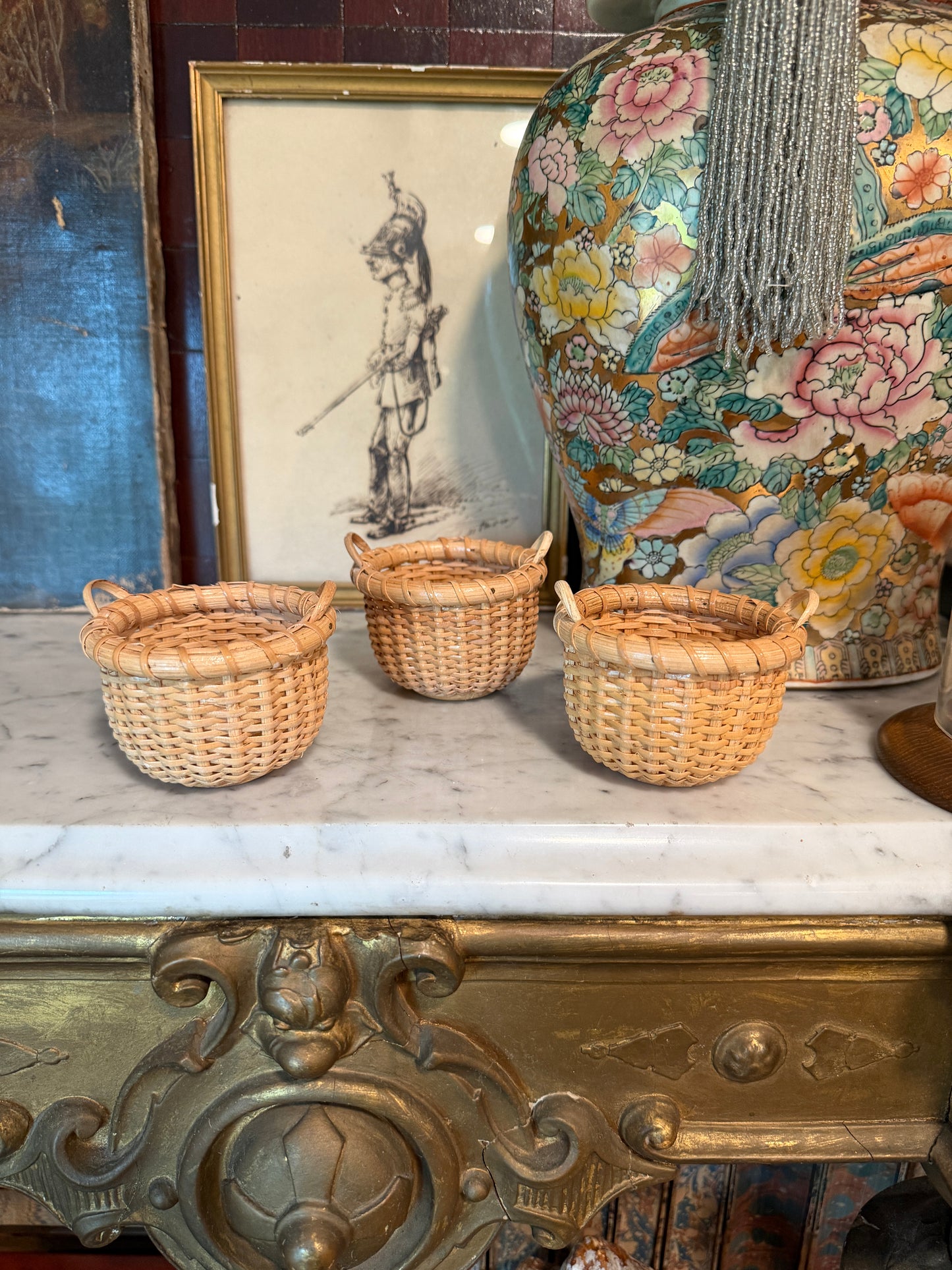Set of Three Vintage Nantucket Style Miniature Handwoven Baskets