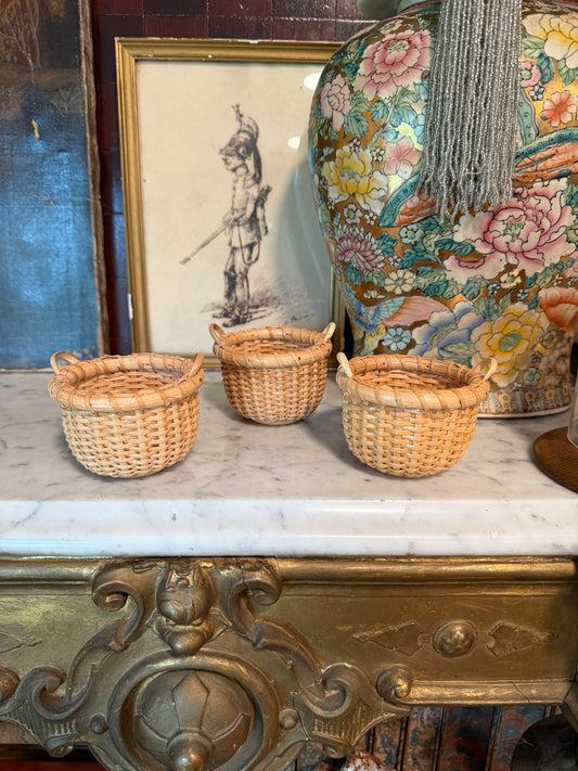 Set of Three Vintage Nantucket Style Miniature Handwoven Baskets