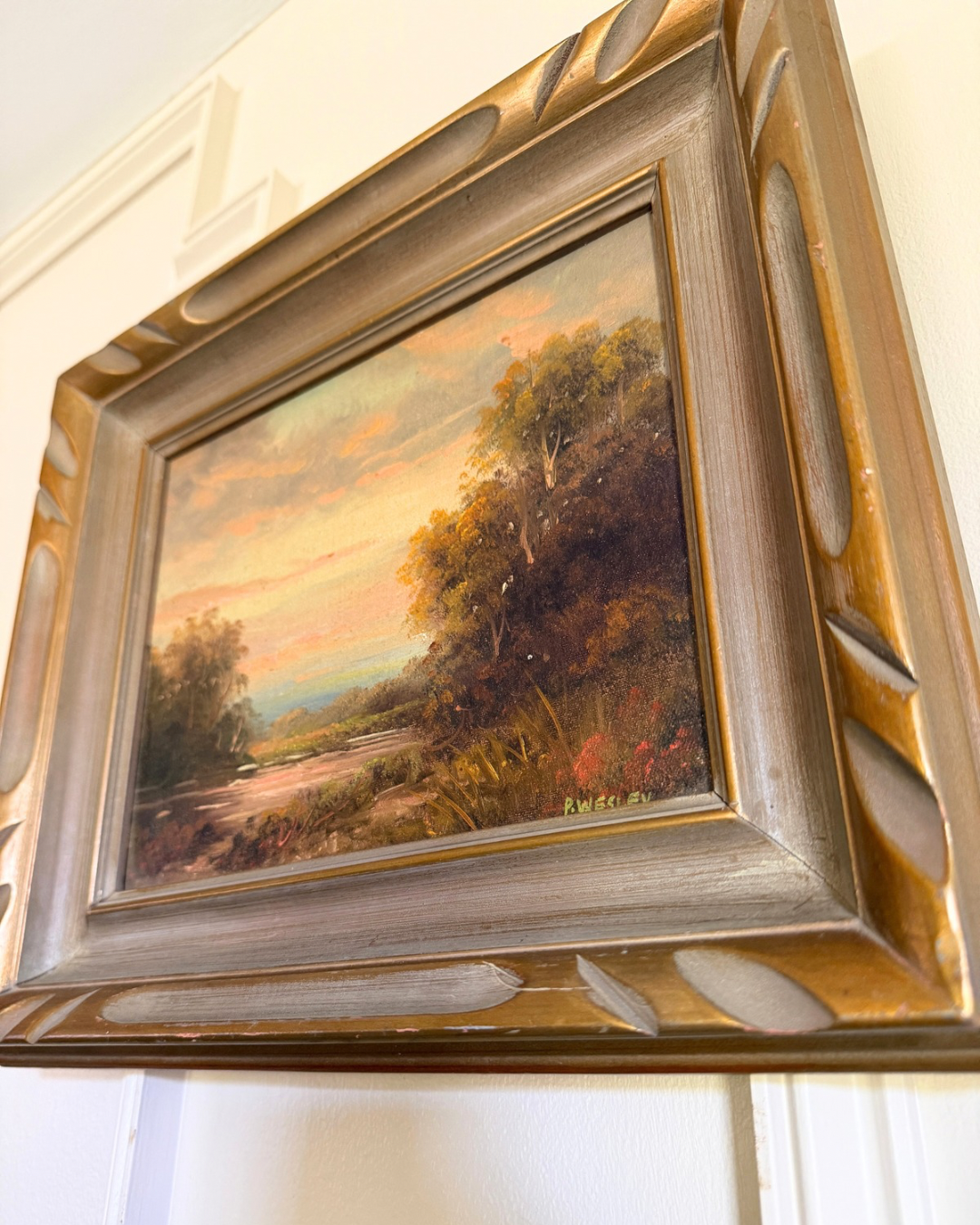 Vintage Hudson Valley Landscape Oil Painting by P. Wesley