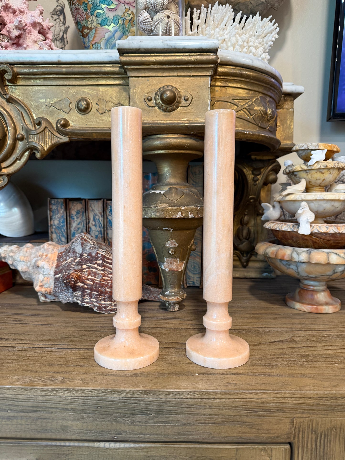 Vintage Pink Onyx Bud Vases