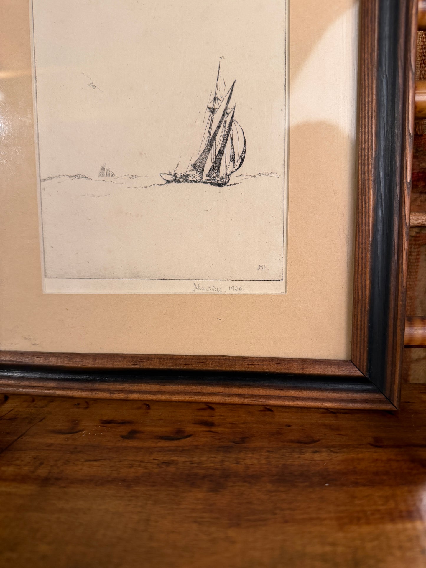Antique Sailboat Etching