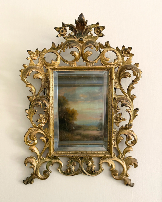 Antique Ornate Brass Beveled Vanity Mirror