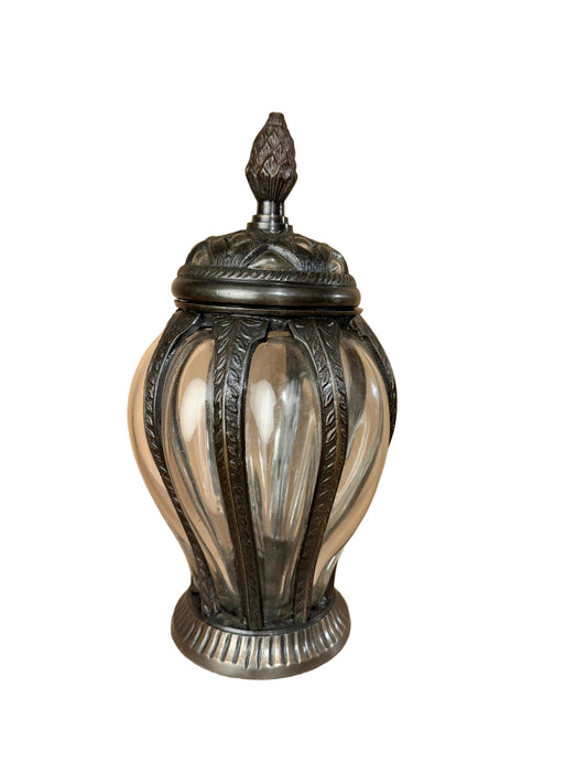 Bubble Glass & Metal Lidded Jar