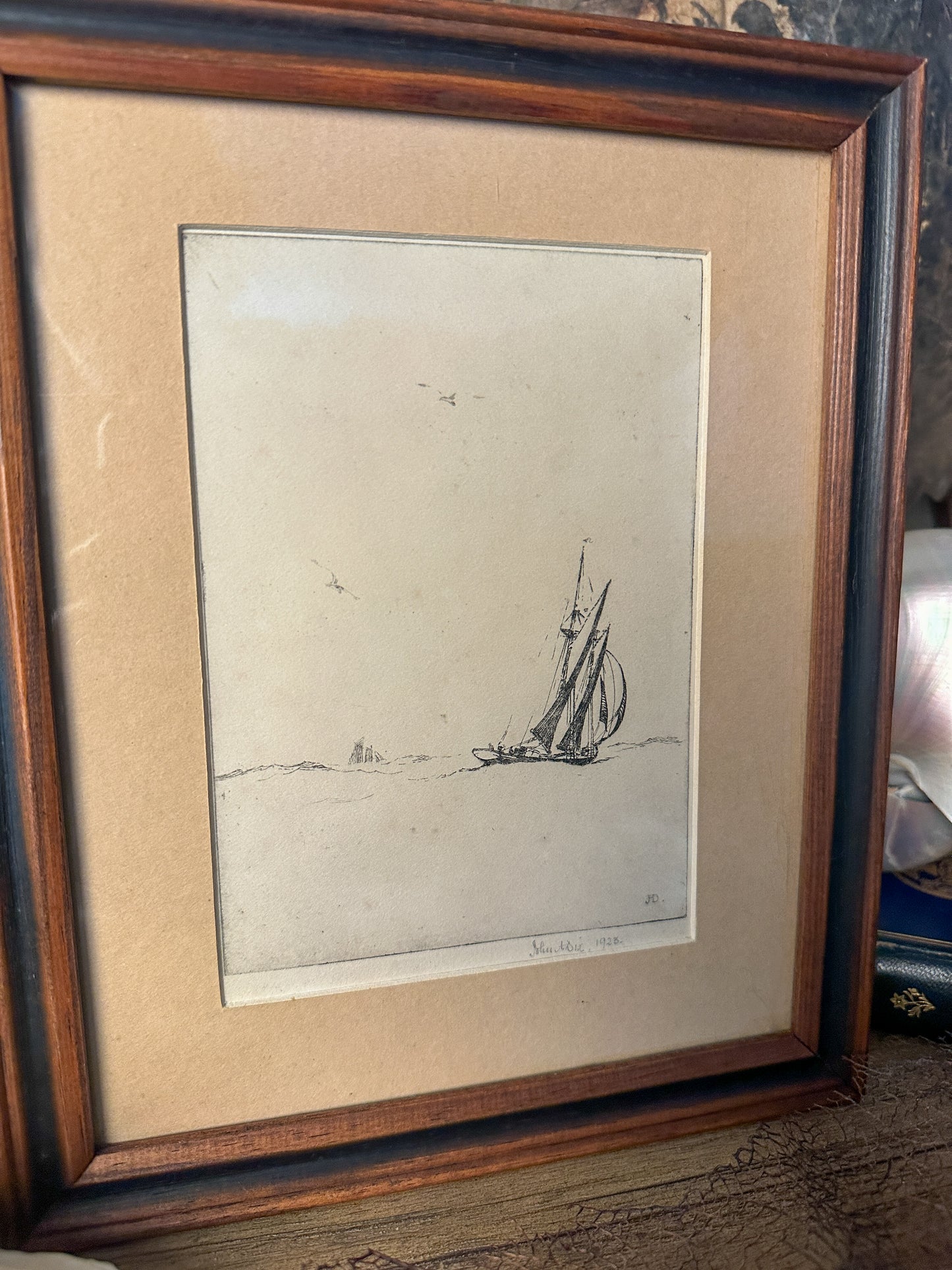 Antique Sailboat Etching