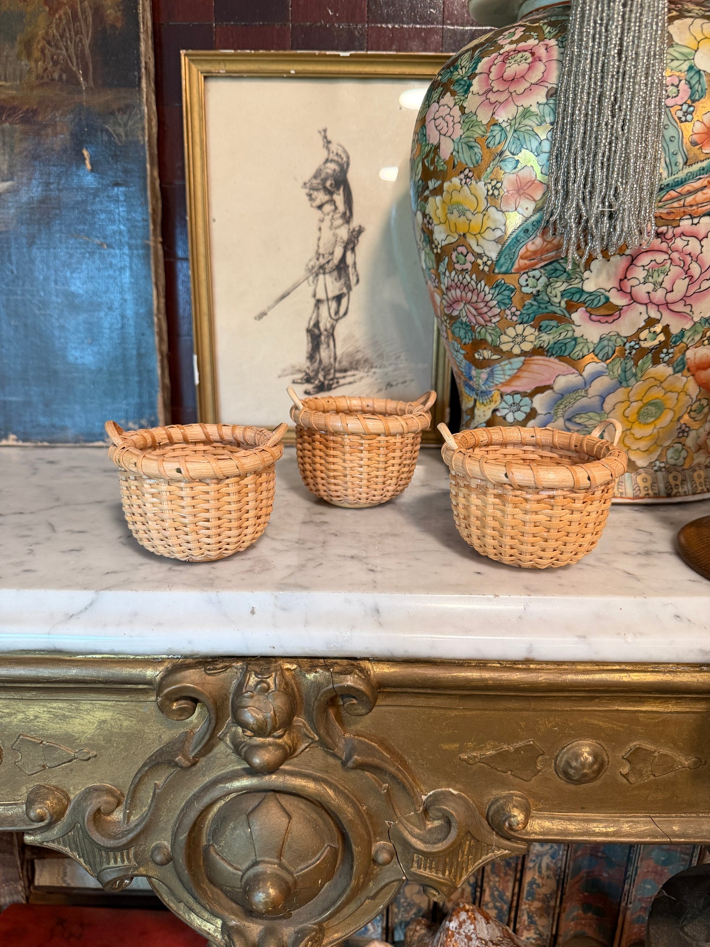 Set of Three Vintage Nantucket Style Miniature Handwoven Baskets
