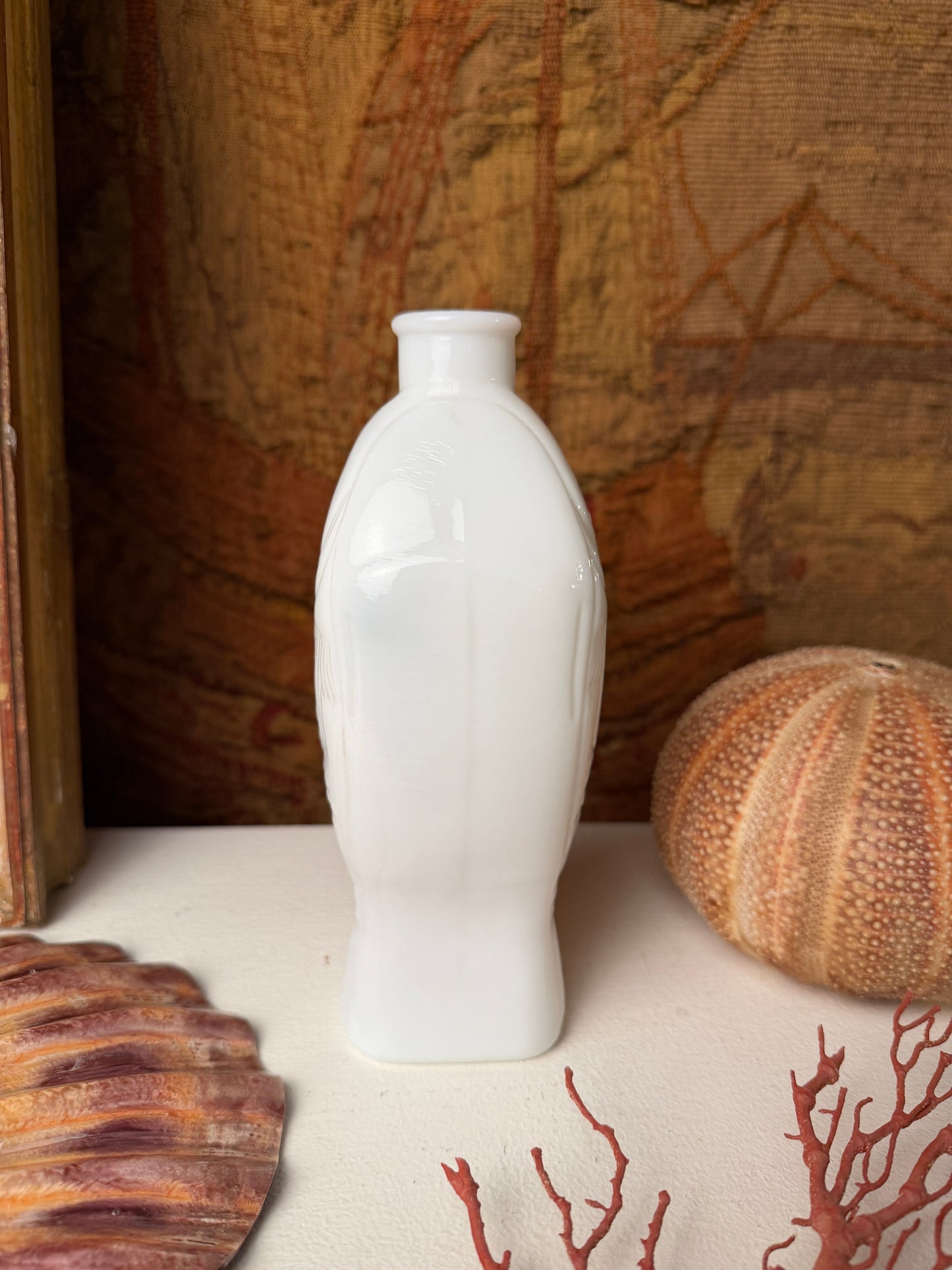 Vintage White Milk Glass Fish Vase