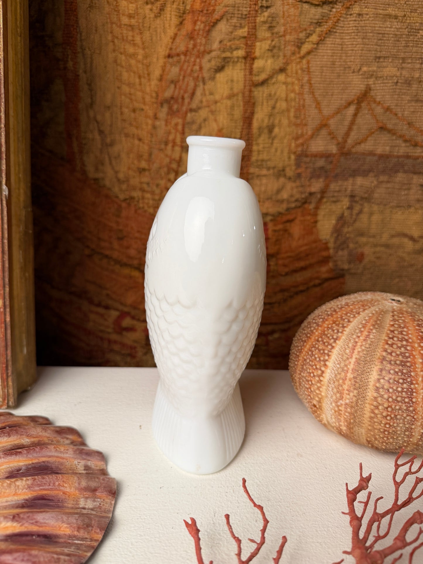 Vintage White Milk Glass Fish Vase
