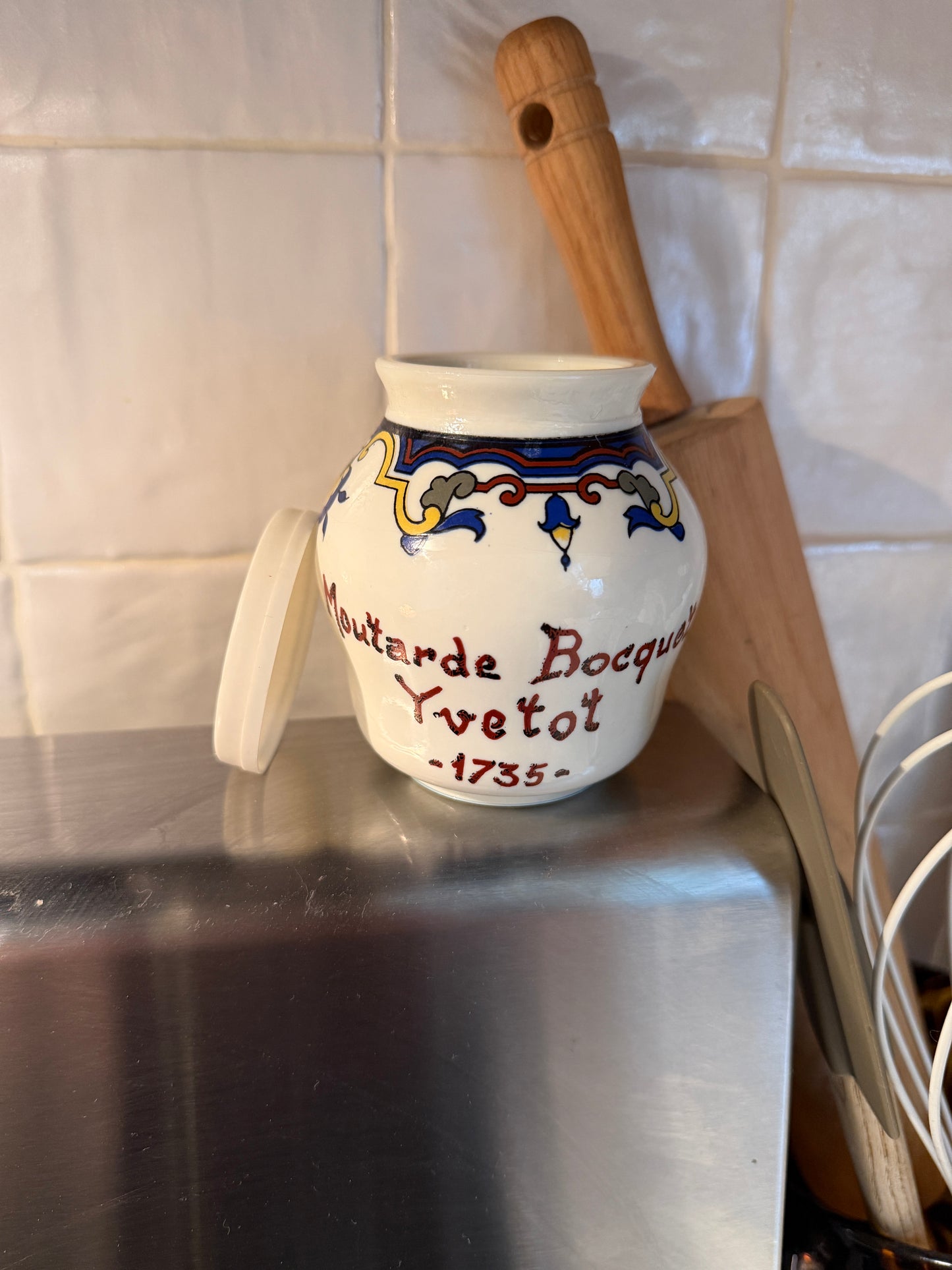 Vintage French Moutarde Bocquet Yvetot Stoneware Mustard Pot