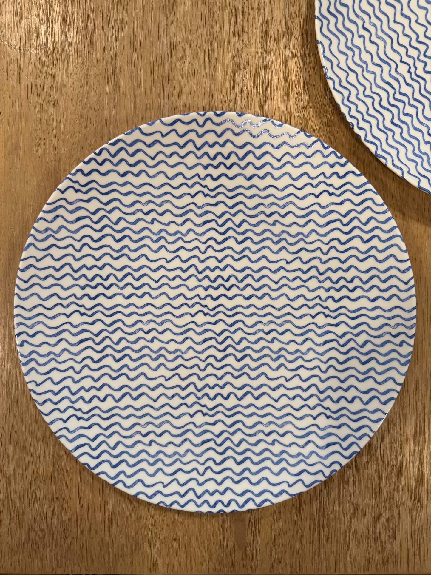 Pair of Vintage Limoges France Blue Wave Porcelain Dinner Plates