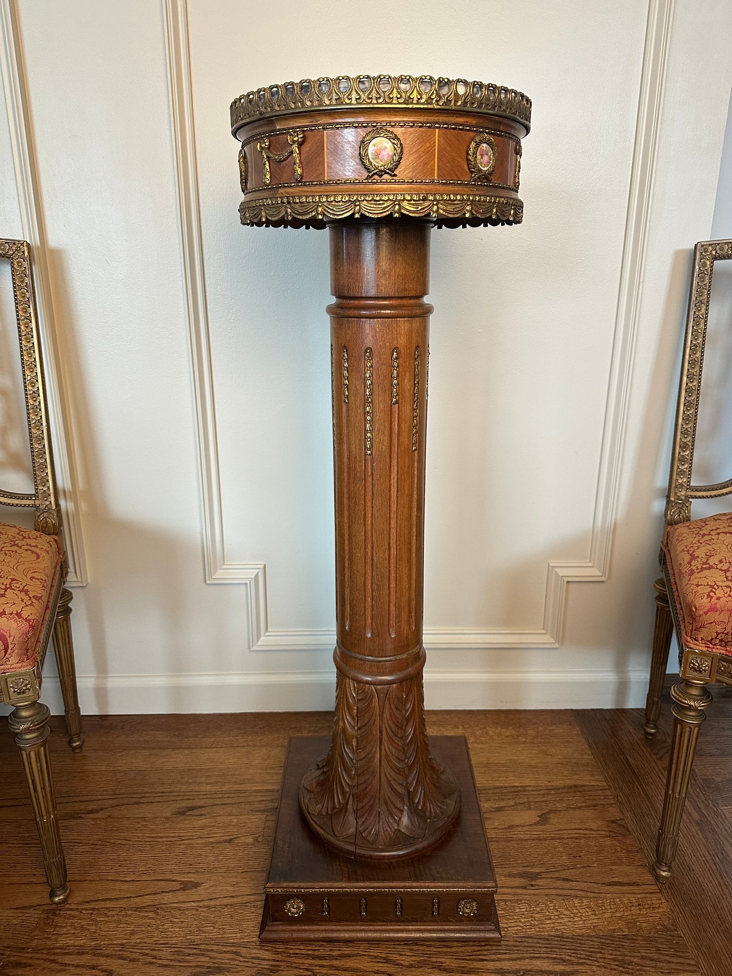 Antique Ormolu & Marble Pedestal with Hand-Painted Medallions