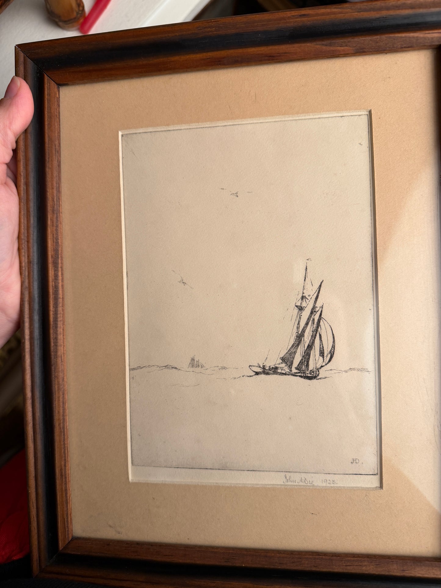 Antique Sailboat Etching