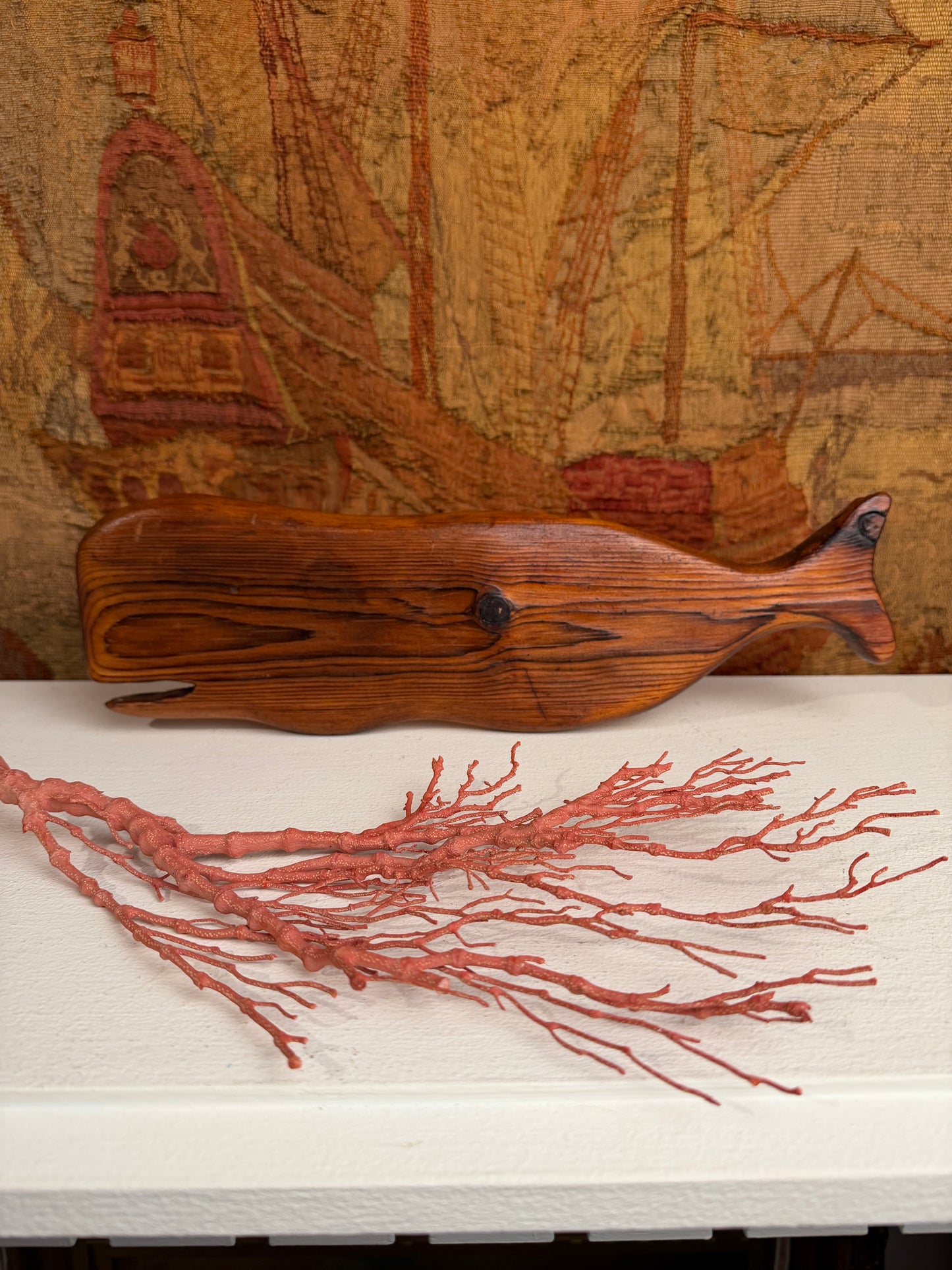 Vintage Hand Carved Wood Wale Sculpture