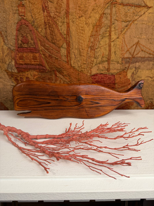 Vintage Hand Carved Wood Wale Sculpture
