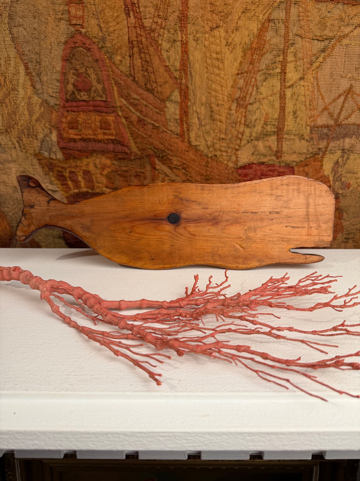 Vintage Hand Carved Wood Wale Sculpture