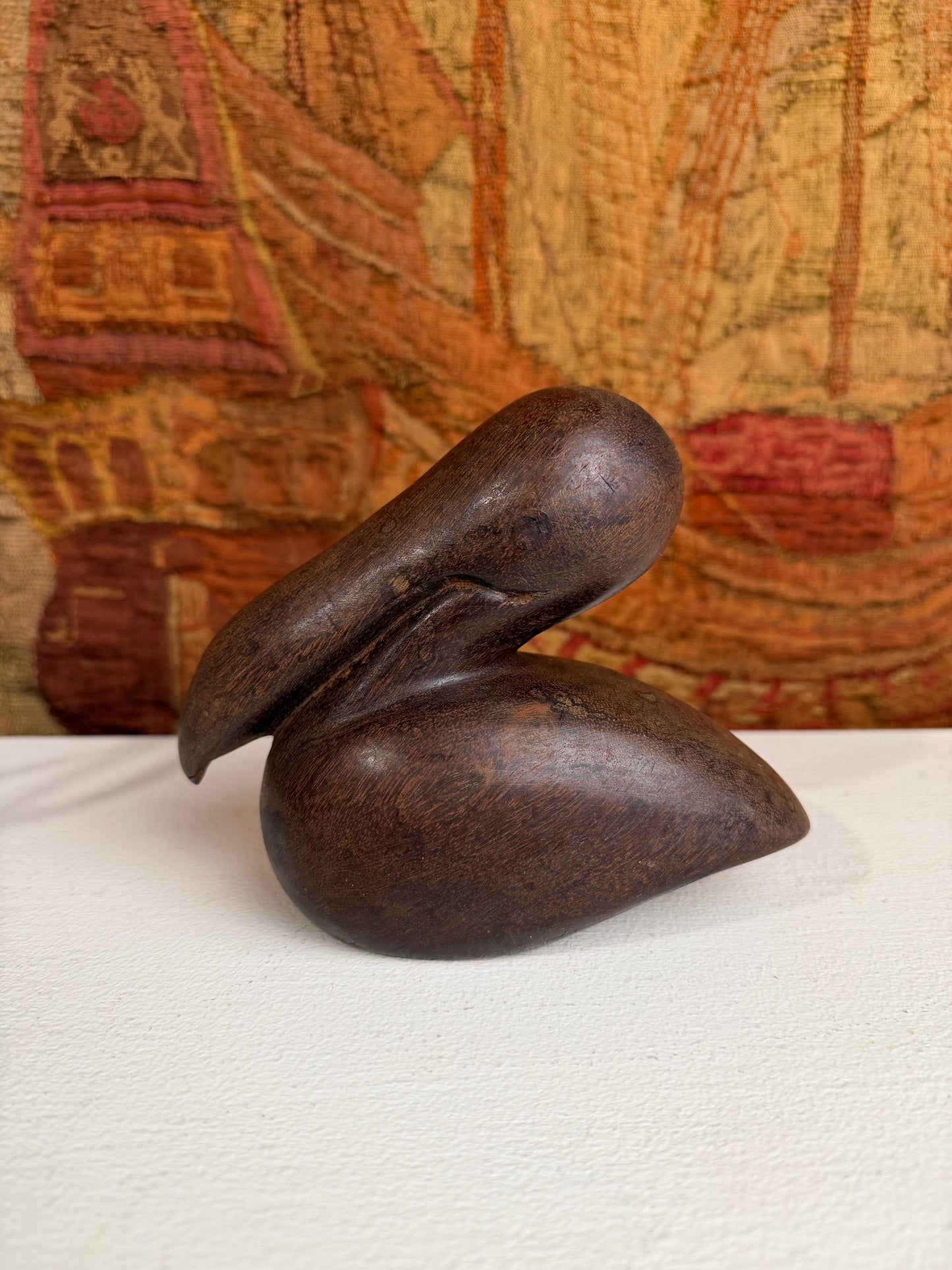 Vintage Handmade Wooden Pelican Sculpture