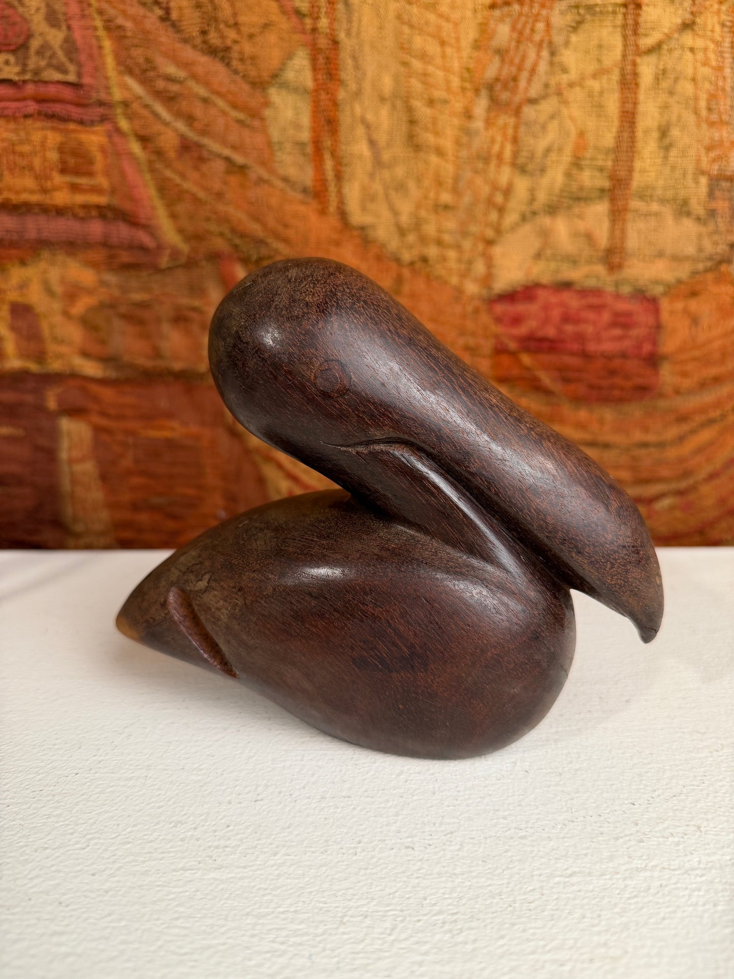 Vintage Handmade Wooden Pelican Sculpture