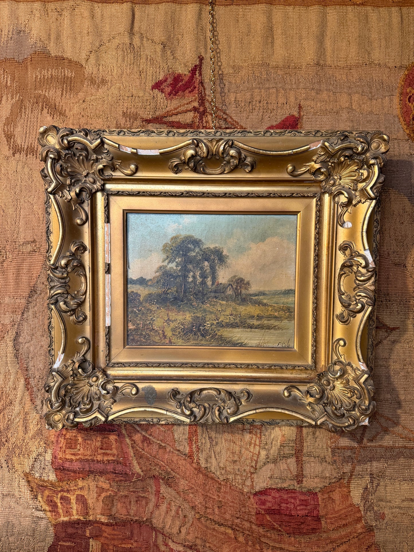 Antique Oil on Canvas Landscape by Edwin F. Cole
