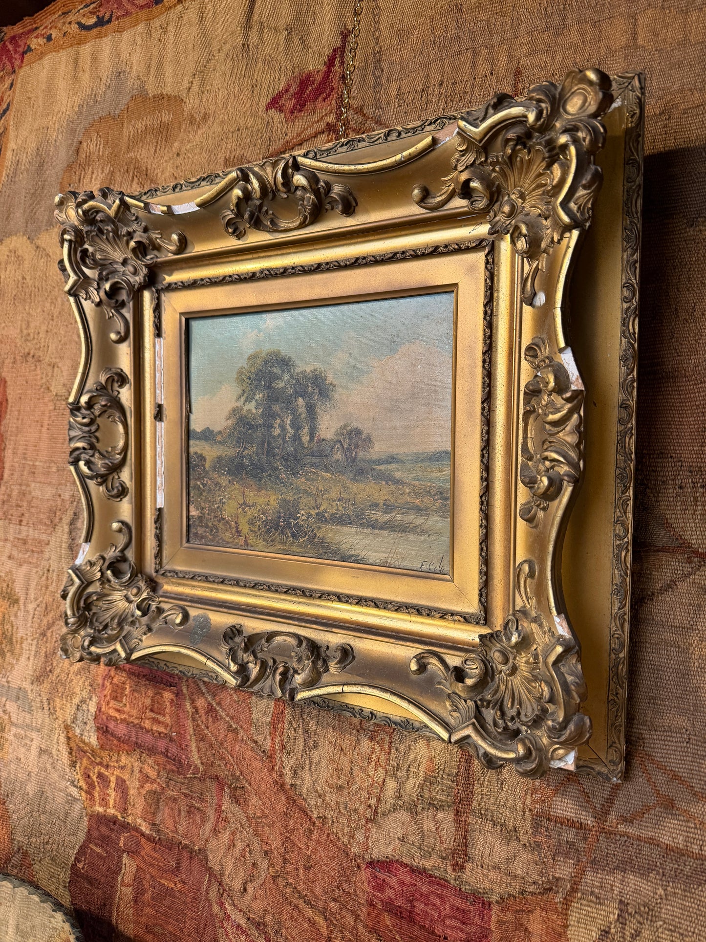 Antique Oil on Canvas Landscape by Edwin F. Cole