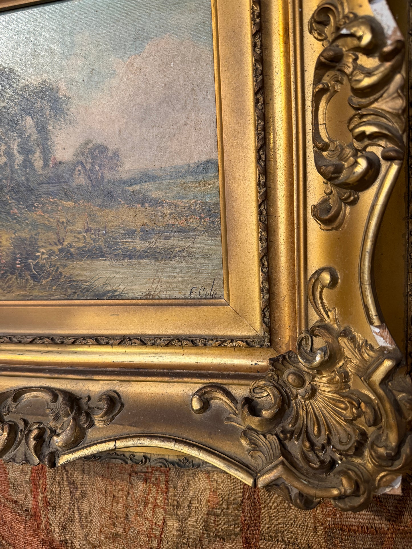 Antique Oil on Canvas Landscape by Edwin F. Cole