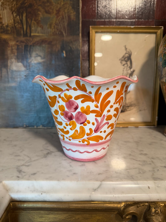 Vintage Hand-Painted Italian Ceramic Cachepot | Made in Italy