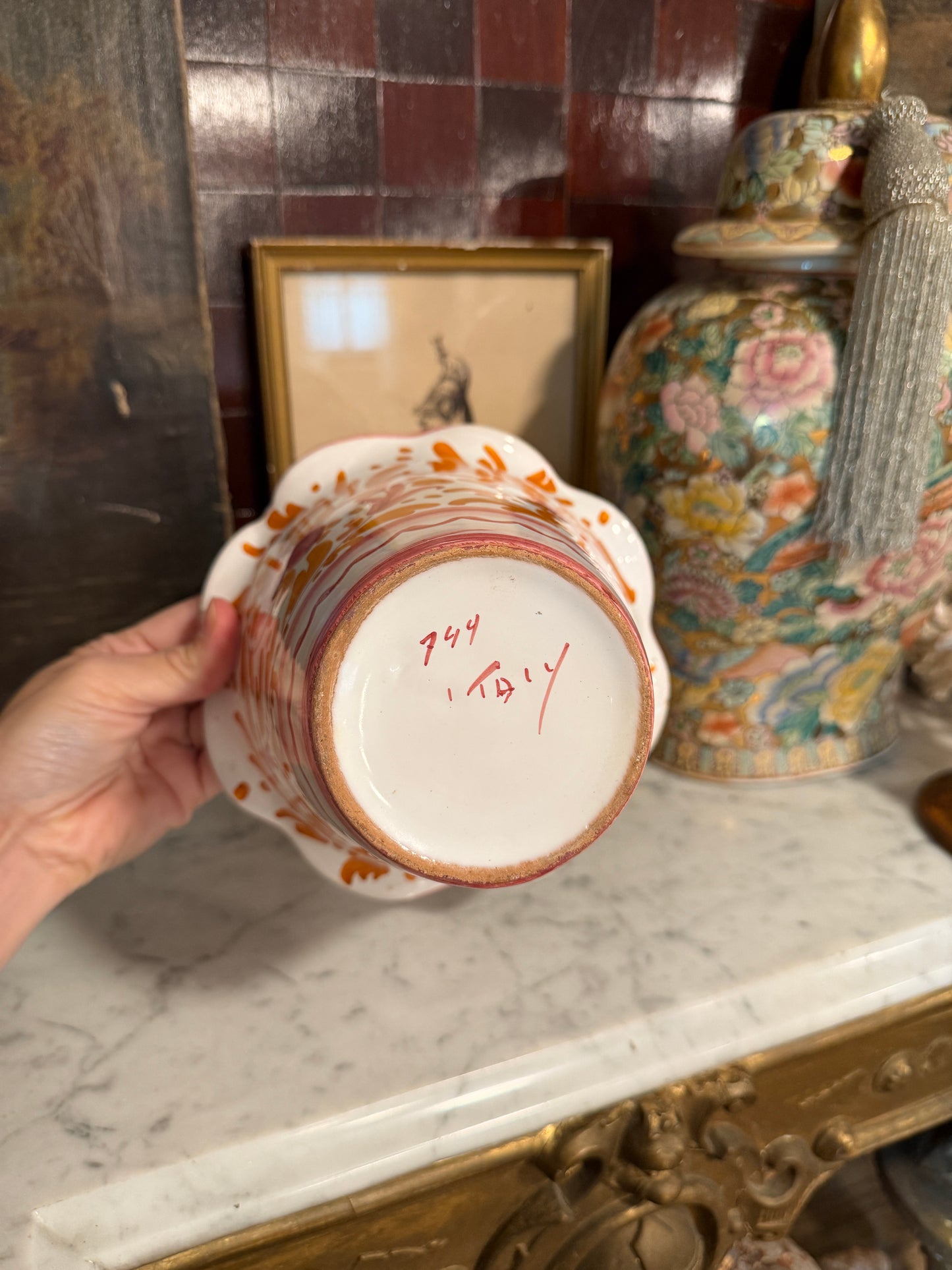 Vintage Hand-Painted Italian Ceramic Cachepot | Made in Italy