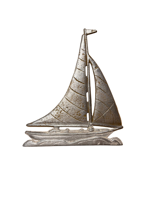 Vintage Cast Metal Sailboat Sculpture