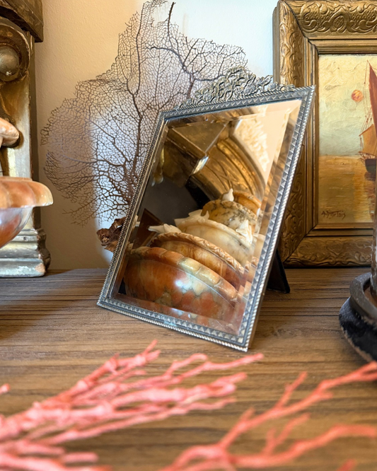 Antique 800 Silver Beveled Glass Vanity Mirror
